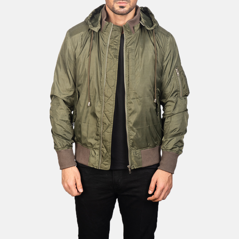 Mens Green Hooded Bomber Jacket0906-4-1599120490224